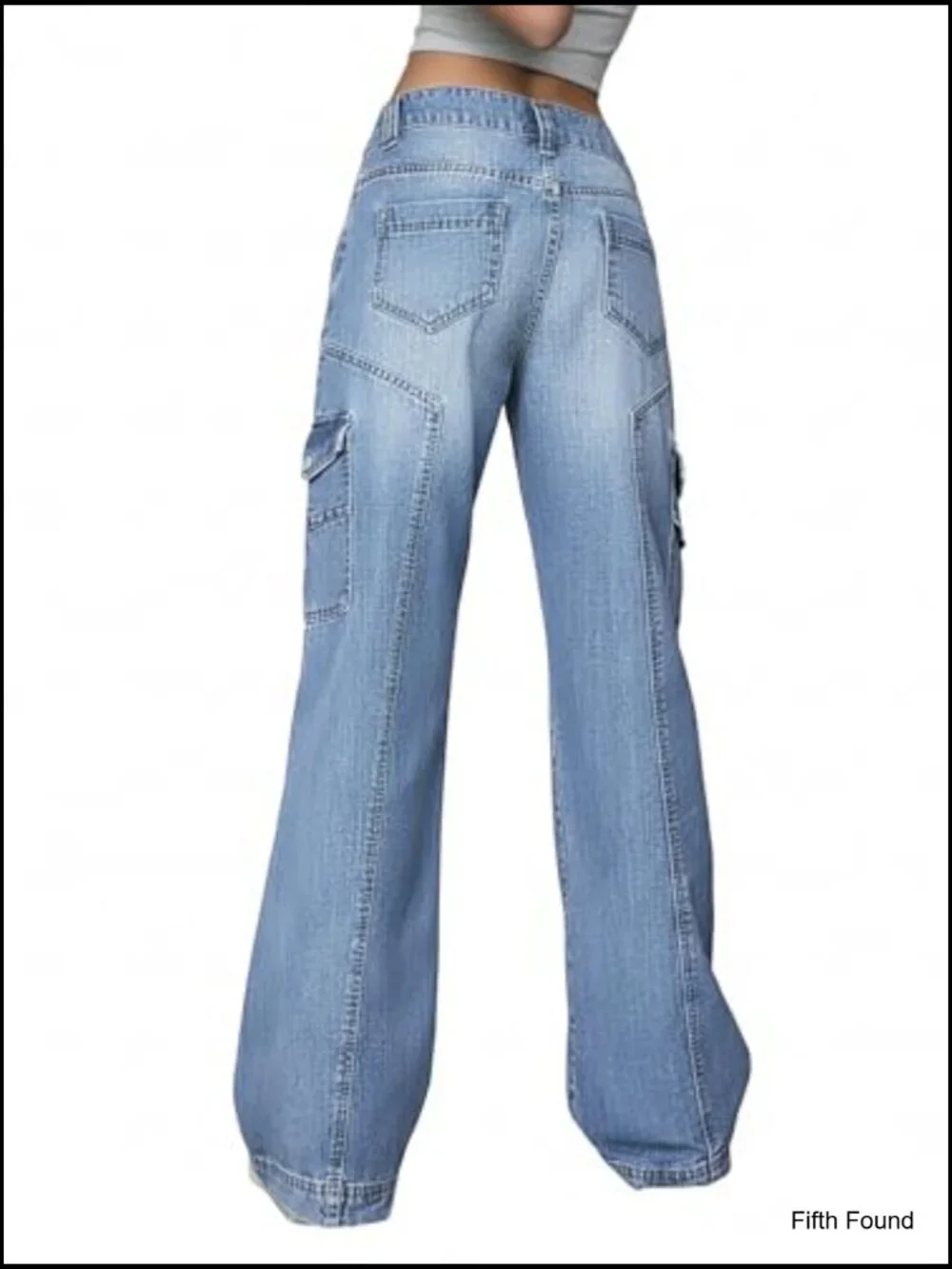 Stretchy Wide Leg Cargo Jeans with Pockets High Rise Casual Trousers